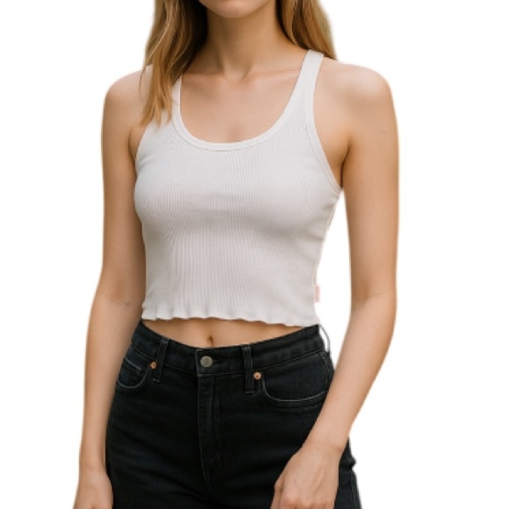 YOGALICIOUS NWT White Rib Seamless Hollywood Ruffle Bra Nylon Spandex Size M